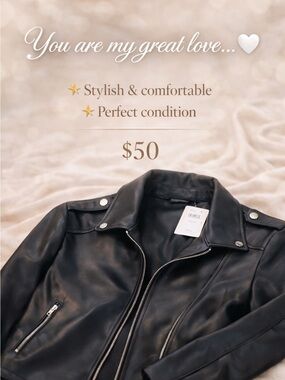 Calvin Klein Black Faux Leather Moto Jacket with Silver Zippers
